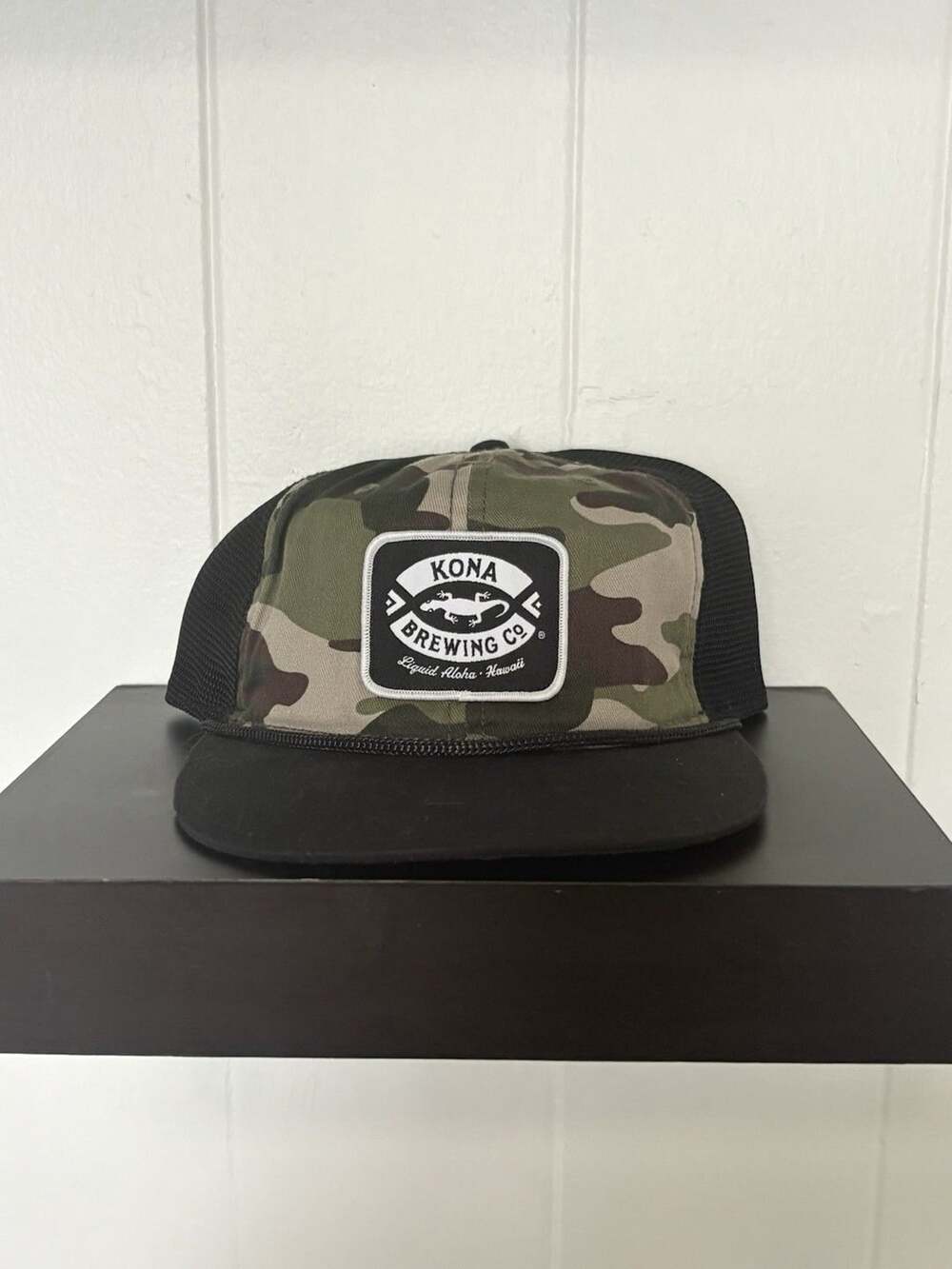 Kona Brewing Co. Camo Trucker Snapback Hat Black Mesh "Liquid Aloha Hawaii"